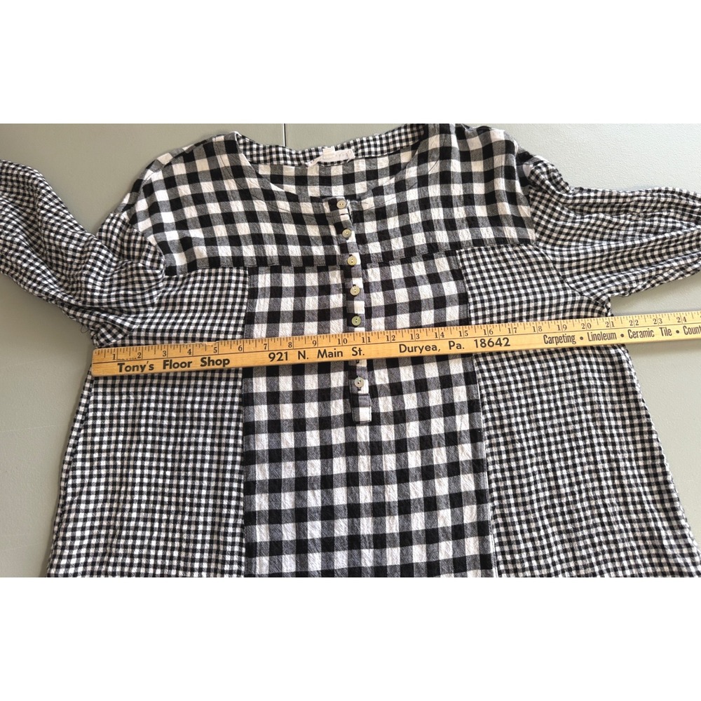 Jane + Delancey Womens Gingham Checkered Henley Blouse Black White Large - Picture 4 of 10